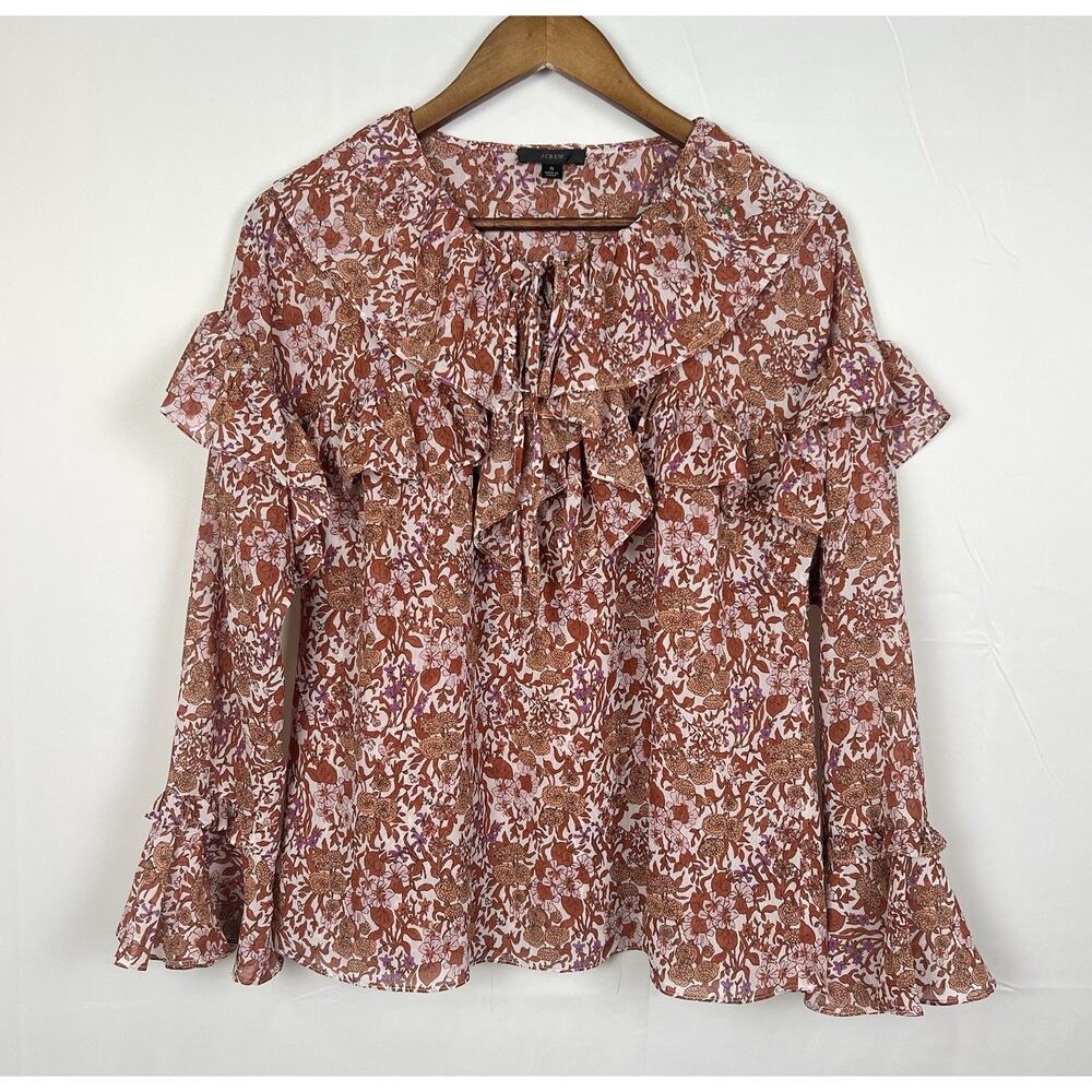 J . Crew Ruffle Crinkle Chiffon Top in Fête Floral Shirt Size S - Picture 4 of 11